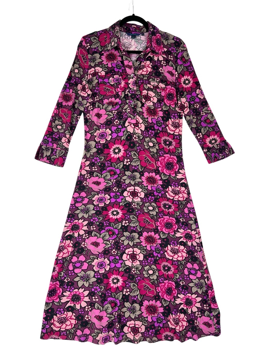 Boden floral midi shirt dress Sz 12 Retro Mod Floral Jersey Knit Whimsigoth - Picture 2 of 13